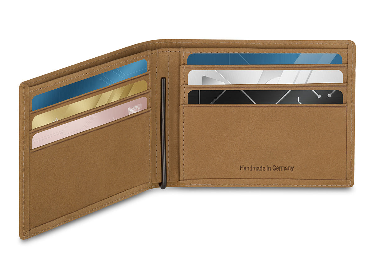 Herren Geldbeutel aus italienischem Nubukleder mit Geldklammer aus Edelstahl