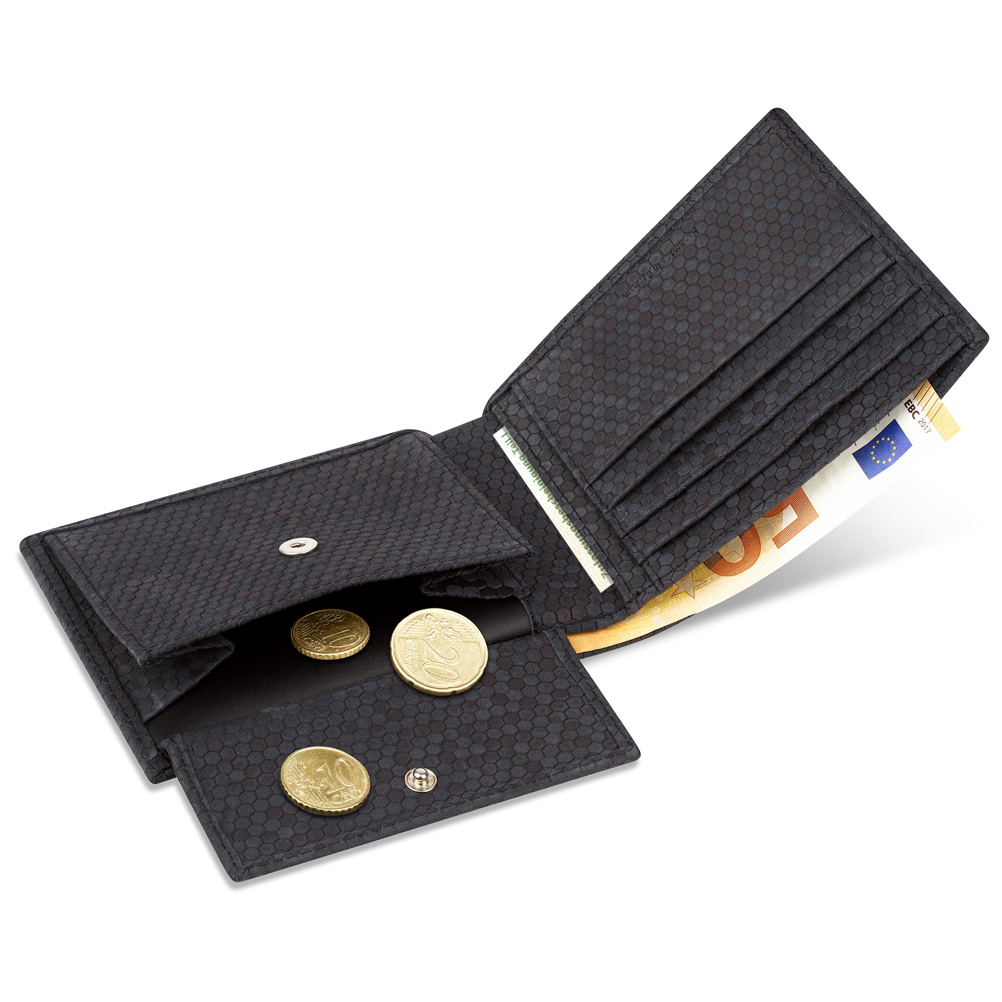 Geldbörse mit Münzfach und Kartenfächern in Nubukleder Anthrazit Fach für Fahrzeugschein