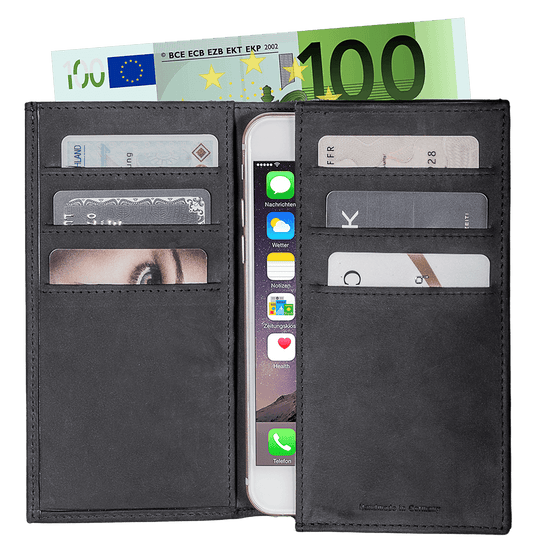 iPhonehülle Leder iPhone 12 13 Max Nubuk schwarz